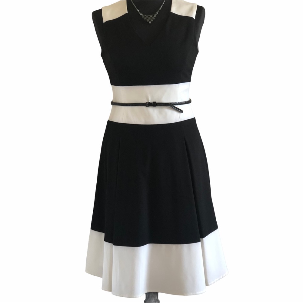 Calvin Klein Sleeveless Black/White Striped Dress